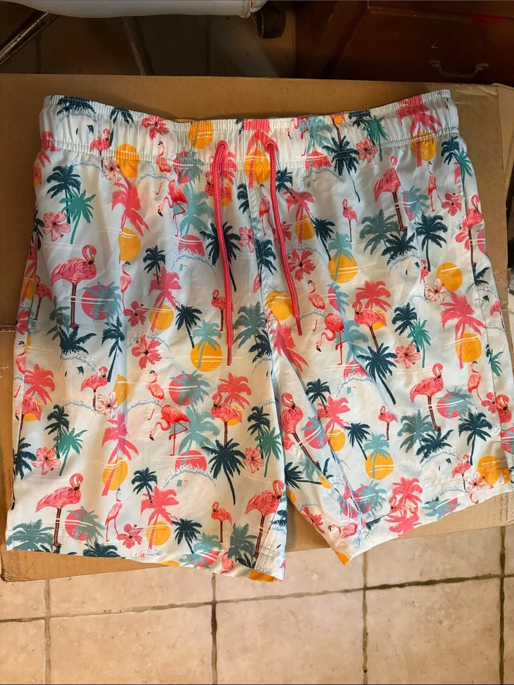 Men's Tropical Flamingo Swim Shorts - White/Multi sz 36/38